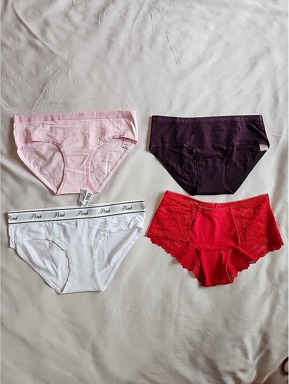 Lot of 4 Victoria's Secret S/P Vintage Thick Logo Waist Brief Lace Bikini PINK +